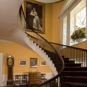 Russell House flying staircase.  Don't have a good picture, but it weaves it's way around majestically for four stories.