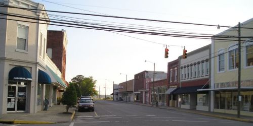 Belhaven, NC.  You can just see the Ace Hardware at the end of the street.
